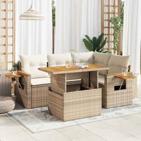 Set sofás jardín y cojines 5 pzas ratán sintético acacia beige en Conjuntos de jardín | Comprar online en Foru.es