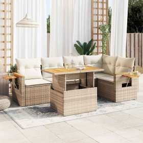 Set sofás jardín y cojines 6 pzas ratán sintético acacia beige en Conjuntos de jardín | Comprar online en Foru.es