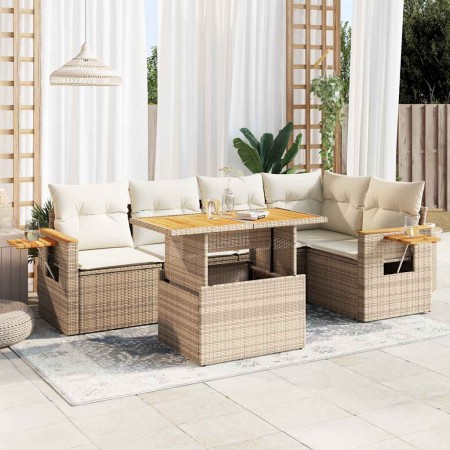 Set sofás jardín y cojines 6 pzas ratán sintético acacia beige en Conjuntos de jardín | Comprar online en Foru.es