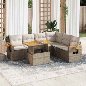Set sofás jardín y cojines 7 pzas ratán sintético acacia beige en Conjuntos de jardín | Comprar online en Foru.es