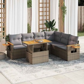 Set sofás jardín y cojines 7 pzas ratán sintético acacia beige en Conjuntos de jardín | Comprar online en Foru.es