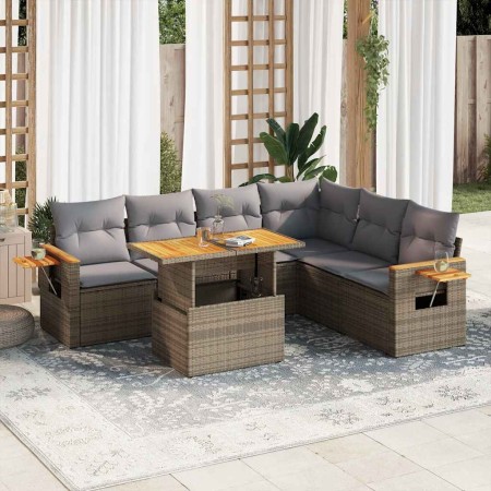 Set sofás jardín y cojines 7 pzas ratán sintético acacia beige en Conjuntos de jardín | Comprar online en Foru.es
