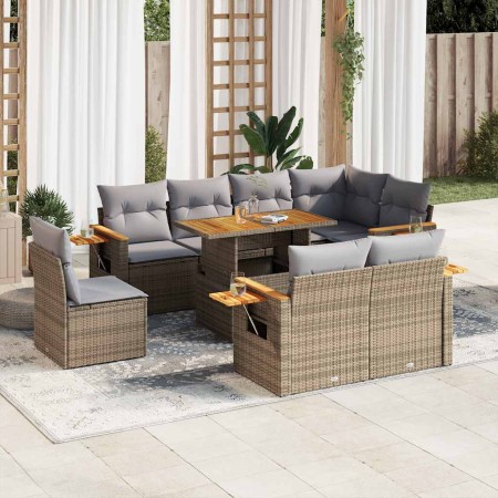 Set sofás jardín y cojines 9 pzas ratán sintético acacia beige en Conjuntos de jardín | Comprar online en Foru.es