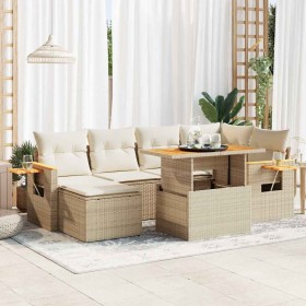 Set sofás jardín y cojines 7 pzas ratán sintético acacia beige en Conjuntos de jardín | Comprar online en Foru.es