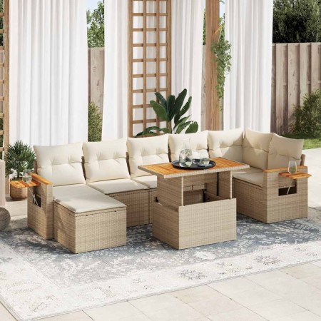 Set sofás jardín y cojines 8 pzas ratán sintético acacia beige en Conjuntos de jardín | Comprar online en Foru.es