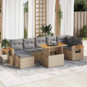 Set sofás jardín y cojines 8 pzas ratán sintético acacia beige en Conjuntos de jardín | Comprar online en Foru.es