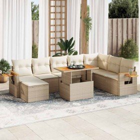 Set sofás jardín y cojines 9 pzas ratán sintético acacia beige en Conjuntos de jardín | Comprar online en Foru.es