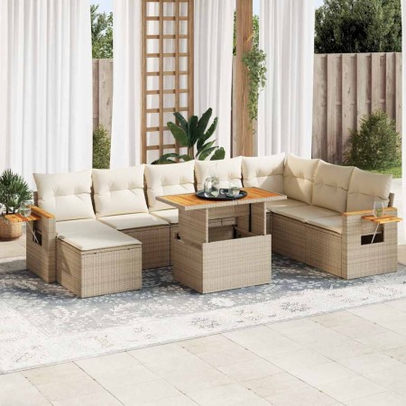 Set sofás jardín y cojines 9 pzas ratán sintético acacia beige en Conjuntos de jardín | Comprar online en Foru.es