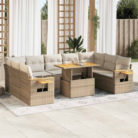 Set sofás jardín y cojines 10 pzas ratán sintético acacia beige en Conjuntos de jardín | Comprar online en Foru.es