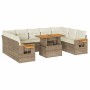 Set sofás jardín y cojines 10 pzas ratán sintético acacia beige en Conjuntos de jardín | Comprar online en Foru.es