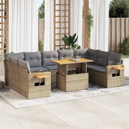 Set sofás jardín y cojines 10 pzas ratán sintético acacia beige en Conjuntos de jardín | Comprar online en Foru.es