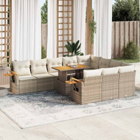 Set sofás jardín y cojines 11 pzas ratán sintético acacia beige en Conjuntos de jardín | Comprar online en Foru.es