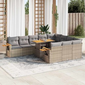 Set sofás jardín y cojines 11 pzas ratán sintético acacia beige en Conjuntos de jardín | Comprar online en Foru.es