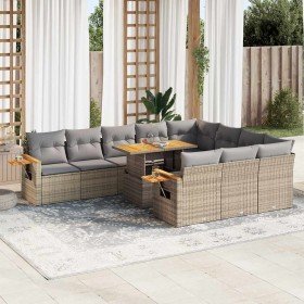 Set sofás jardín y cojines 11 pzas ratán sintético acacia beige en Conjuntos de jardín | Comprar online en Foru.es