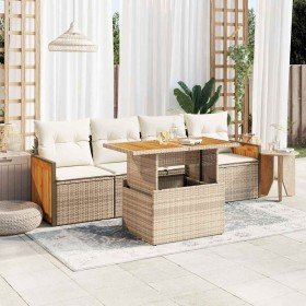 Set sofás jardín y cojines 5 pzas ratán sintético acacia beige en Conjuntos de jardín | Comprar online en Foru.es