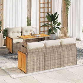 Set sofás jardín y cojines 6 pzas ratán sintético acacia beige en Conjuntos de jardín | Comprar online en Foru.es