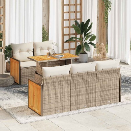 Set sofás jardín y cojines 6 pzas ratán sintético acacia beige en Conjuntos de jardín | Comprar online en Foru.es