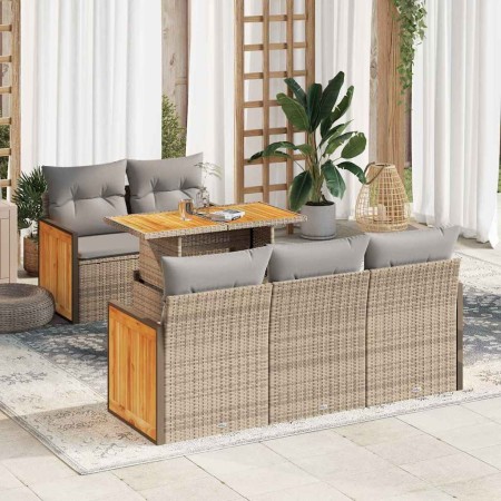 Set sofás jardín y cojines 6 pzas ratán sintético acacia beige en Conjuntos de jardín | Comprar online en Foru.es