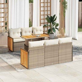 Set sofás jardín y cojines 7 pzas ratán sintético acacia beige en Conjuntos de jardín | Comprar online en Foru.es