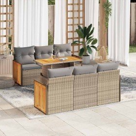 Set sofás jardín y cojines 7 pzas ratán sintético acacia beige en Conjuntos de jardín | Comprar online en Foru.es