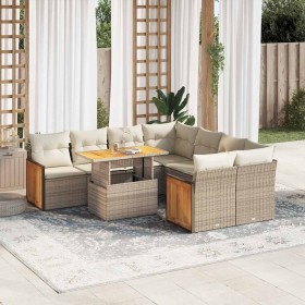 Set sofás jardín y cojines 9 pzas ratán sintético acacia beige en Conjuntos de jardín | Comprar online en Foru.es