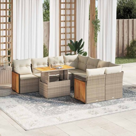 Set sofás jardín y cojines 9 pzas ratán sintético acacia beige en Conjuntos de jardín | Comprar online en Foru.es