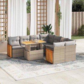 Set sofás jardín y cojines 9 pzas ratán sintético acacia beige en Conjuntos de jardín | Comprar online en Foru.es