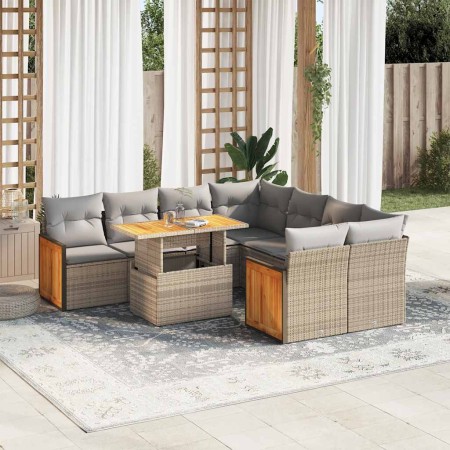 Set sofás jardín y cojines 9 pzas ratán sintético acacia beige en Conjuntos de jardín | Comprar online en Foru.es