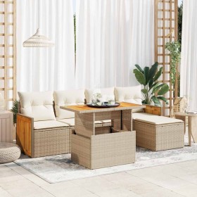 Set sofás jardín y cojines 6 pzas ratán sintético acacia beige en Conjuntos de jardín | Comprar online en Foru.es