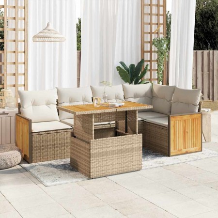 Set sofás jardín y cojines 6 pzas ratán sintético acacia beige en Conjuntos de jardín | Comprar online en Foru.es