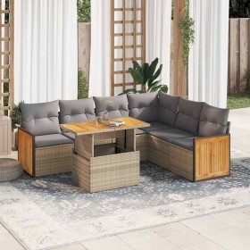 Set sofás jardín y cojines 7 pzas ratán sintético acacia beige en Conjuntos de jardín | Comprar online en Foru.es