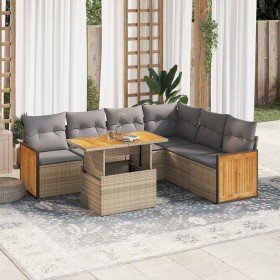 Set sofás jardín y cojines 7 pzas ratán sintético acacia beige en Conjuntos de jardín | Comprar online en Foru.es