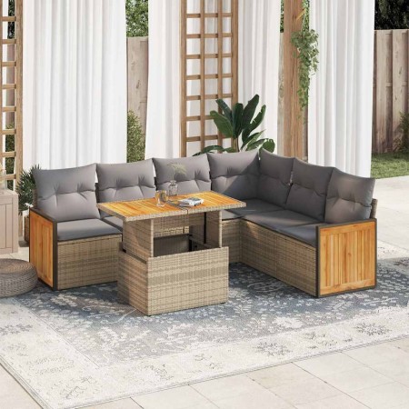 Set sofás jardín y cojines 7 pzas ratán sintético acacia beige en Conjuntos de jardín | Comprar online en Foru.es