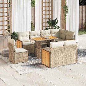 Set sofás jardín y cojines 9 pzas ratán sintético acacia beige en Conjuntos de jardín | Comprar online en Foru.es