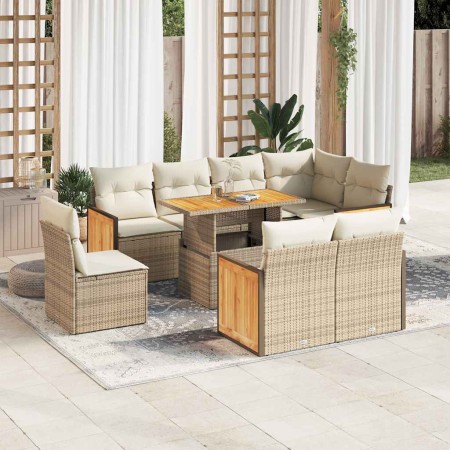 Set sofás jardín y cojines 9 pzas ratán sintético acacia beige en Conjuntos de jardín | Comprar online en Foru.es