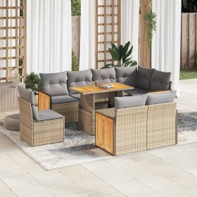 Set sofás jardín y cojines 9 pzas ratán sintético acacia beige en Conjuntos de jardín | Comprar online en Foru.es