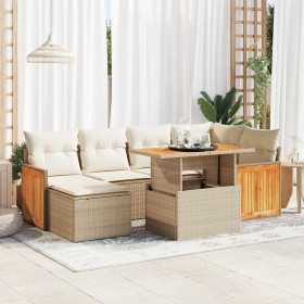 Set sofás jardín y cojines 7 pzas ratán sintético acacia beige en Conjuntos de jardín | Comprar online en Foru.es