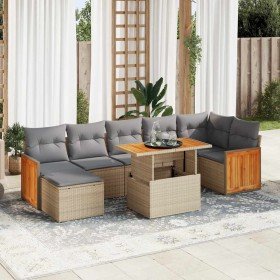 Set sofás jardín y cojines 8 pzas ratán sintético acacia beige en Conjuntos de jardín | Comprar online en Foru.es