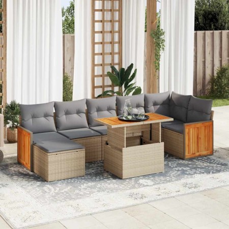 Set sofás jardín y cojines 8 pzas ratán sintético acacia beige en Conjuntos de jardín | Comprar online en Foru.es