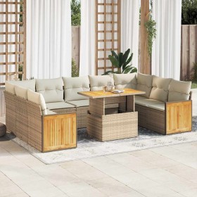 Set sofás jardín y cojines 10 pzas ratán sintético acacia beige en Conjuntos de jardín | Comprar online en Foru.es