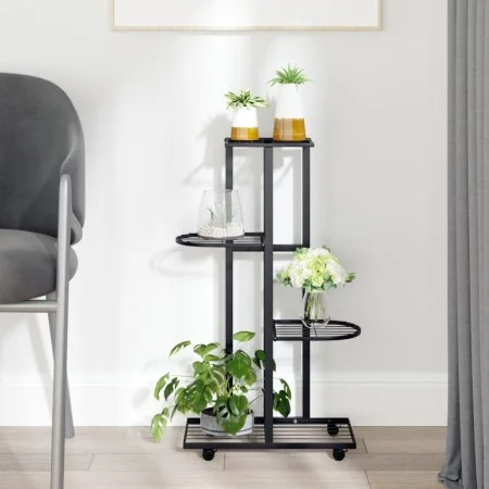 Soporte para flores 4 alturas y ruedas hierro negro 44x23x80 cm de vidaXL, Soportes para macetas - Ref: Foro24-343115, Precio...