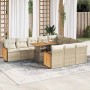 Set sofás jardín y cojines 11 pzas ratán sintético acacia beige en Conjuntos de jardín | Comprar online en Foru.es