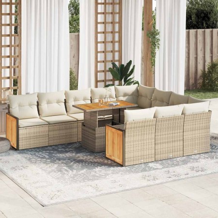Set sofás jardín y cojines 11 pzas ratán sintético acacia beige en Conjuntos de jardín | Comprar online en Foru.es