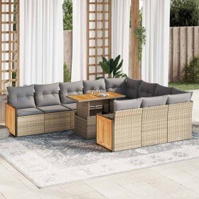 Set sofás jardín y cojines 11 pzas ratán sintético acacia beige en Conjuntos de jardín | Comprar online en Foru.es