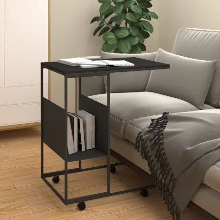 Mesa auxiliar con ruedas madera ingeniería negra 55x36x63,5 cm de vidaXL, Mesas de centro - Ref: Foro24-343109, Precio: 40,00...
