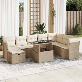 Set de sofás de jardín con cojines 9 pzas ratán sintético beige en Conjuntos de jardín | Comprar online en Foru.es