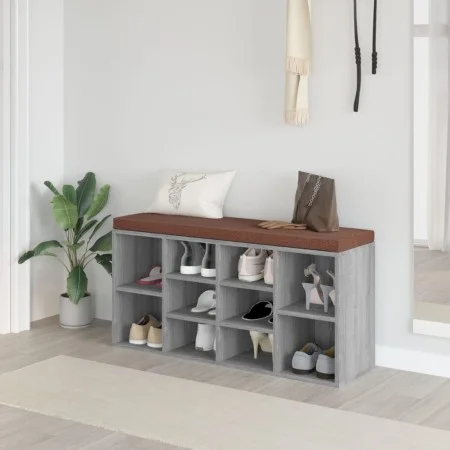 Banco zapatero madera contrachapada gris Sonoma 103x30x48 cm by vidaXL, Benches for halls and storage - Ref: Foro24-342613, P...