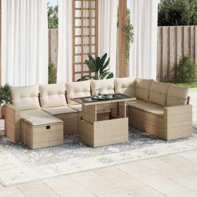 Set de sofás de jardín con cojines 9 pzas ratán sintético beige en Conjuntos de jardín | Comprar online en Foru.es