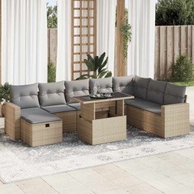 Set de sofás de jardín con cojines 9 pzas ratán sintético beige en Conjuntos de jardín | Comprar online en Foru.es