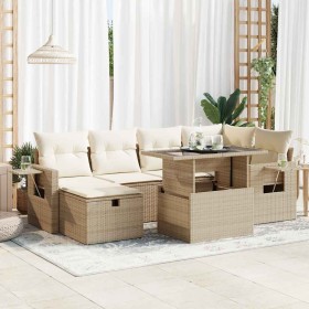 Set sofás de jardín 7 piezas y cojines ratán sintético beige en Conjuntos de jardín | Comprar online en Foru.es